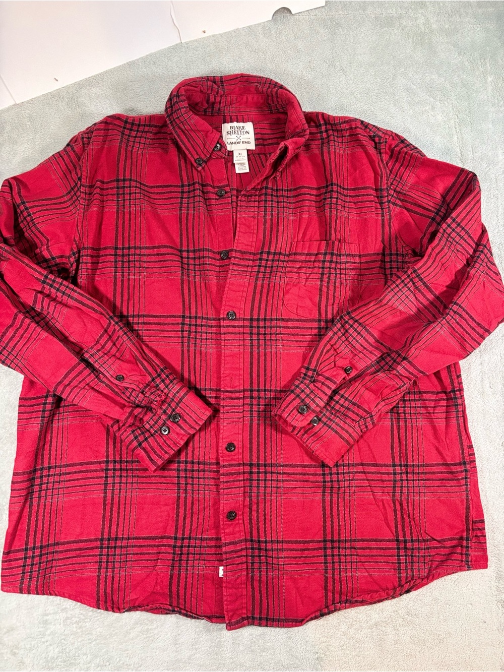 Blake Shelton x Lands' End Red Plaid Flannel Shirt Size XL